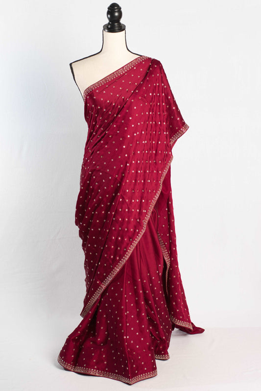 Partywear Designer Satin Silk Saree with Embedded Crystal