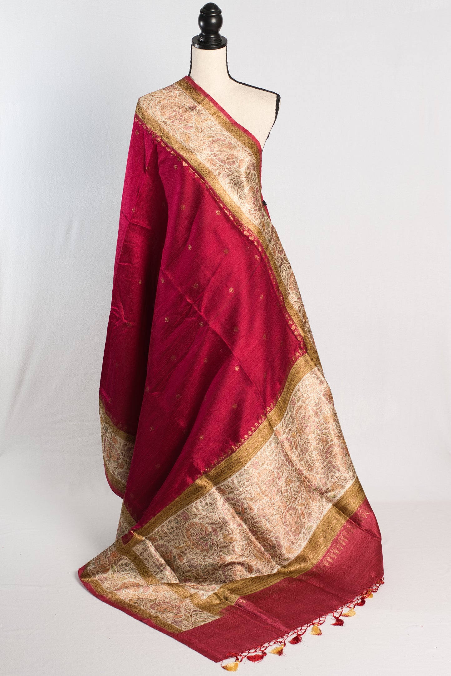 Silk Mark Certified Tussar Banarasi Saree with 38 Size Stitched Blouse