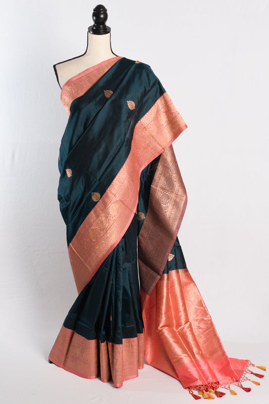 Silk Mark Certified Katan Silk Banarasi Saree with 38 Size Stitched Blouse