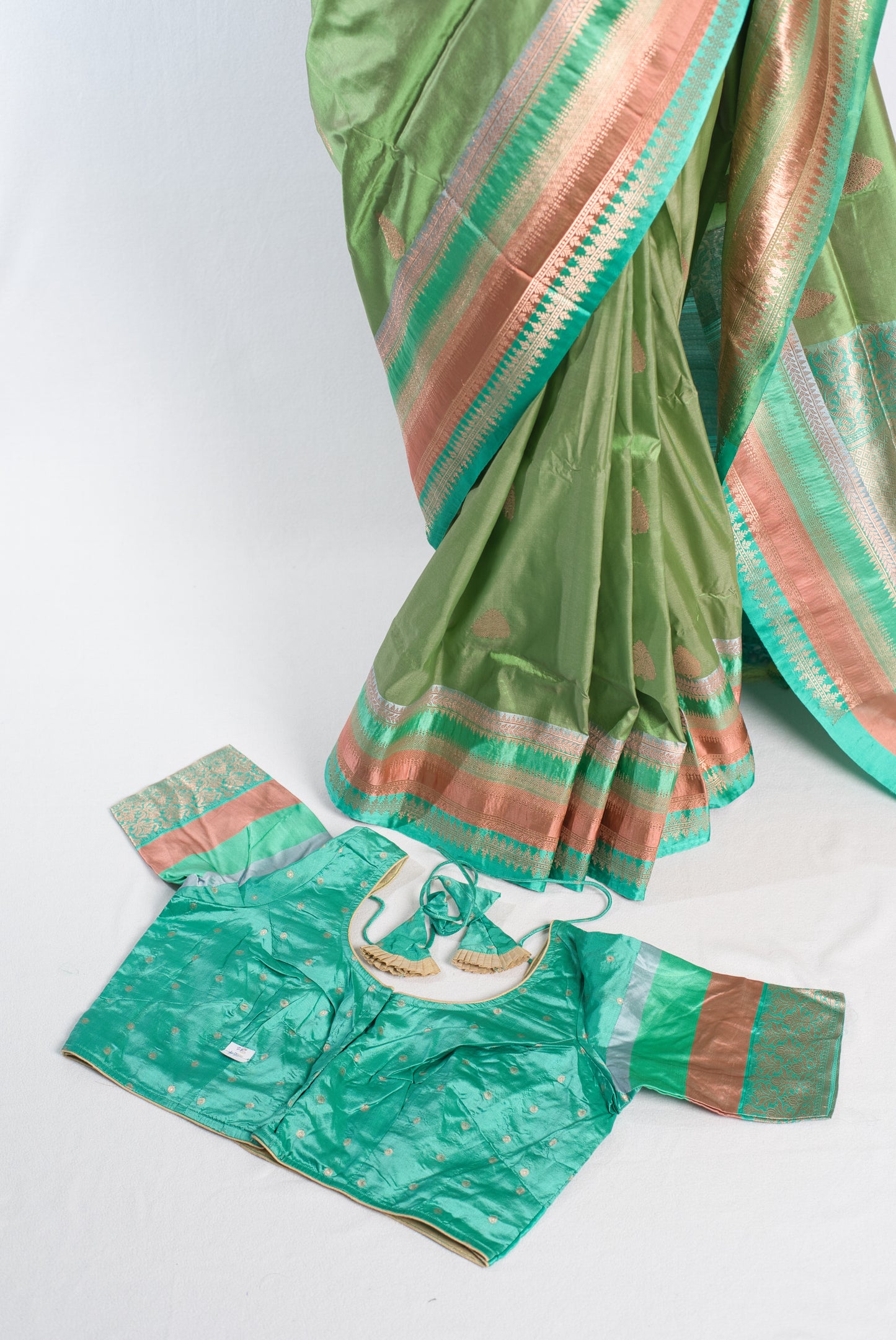 Silk Mark Certified Katan Banarasi Saree with 42 Size Stitched Blouse