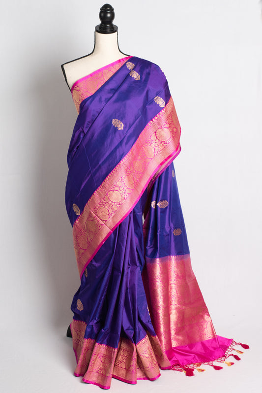 Silk Mark Certified Katan Banarasi Saree with 38 Size Stitched Blouse