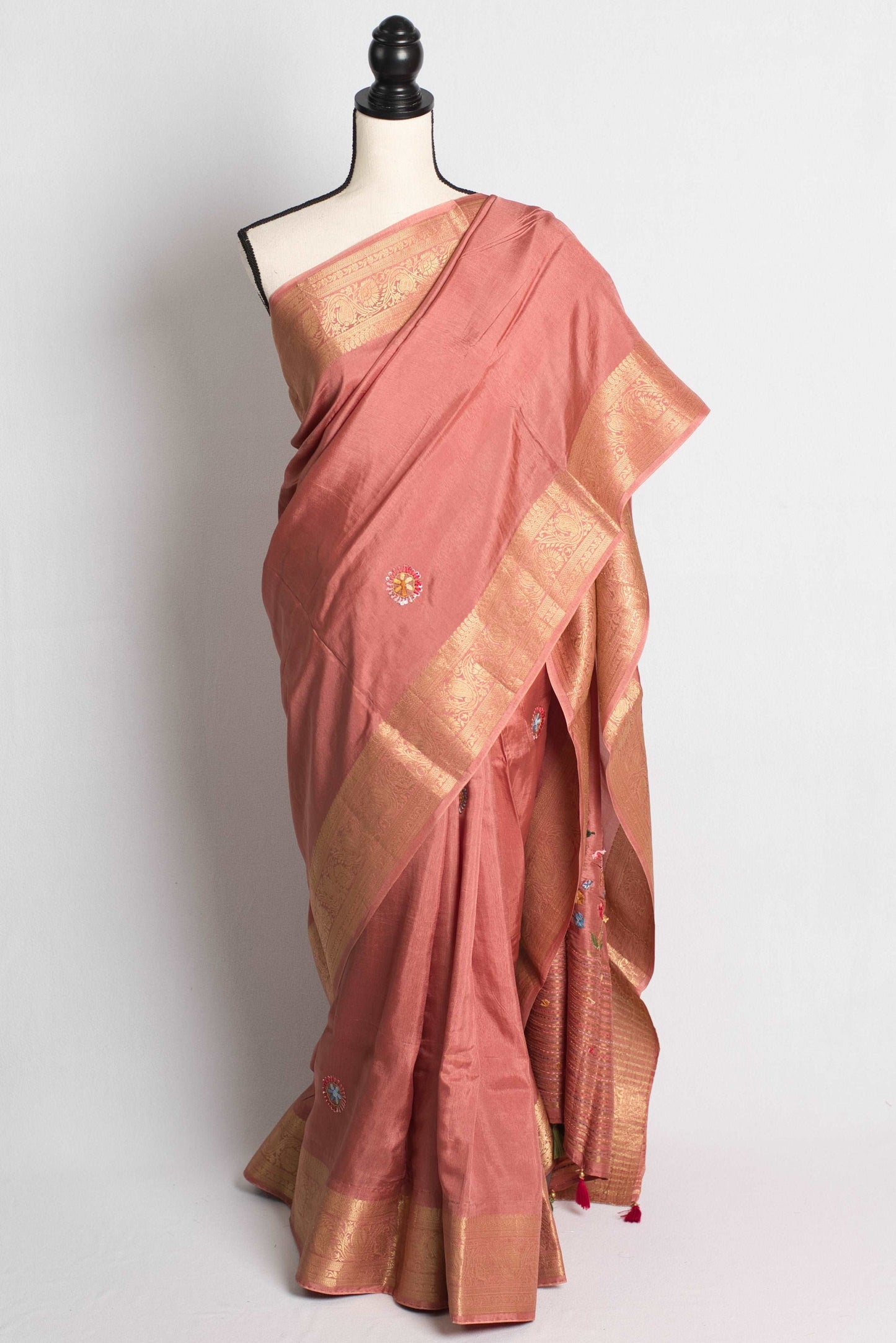 Kashmiri Embroidery Banarasi Saree in Brown and Gold