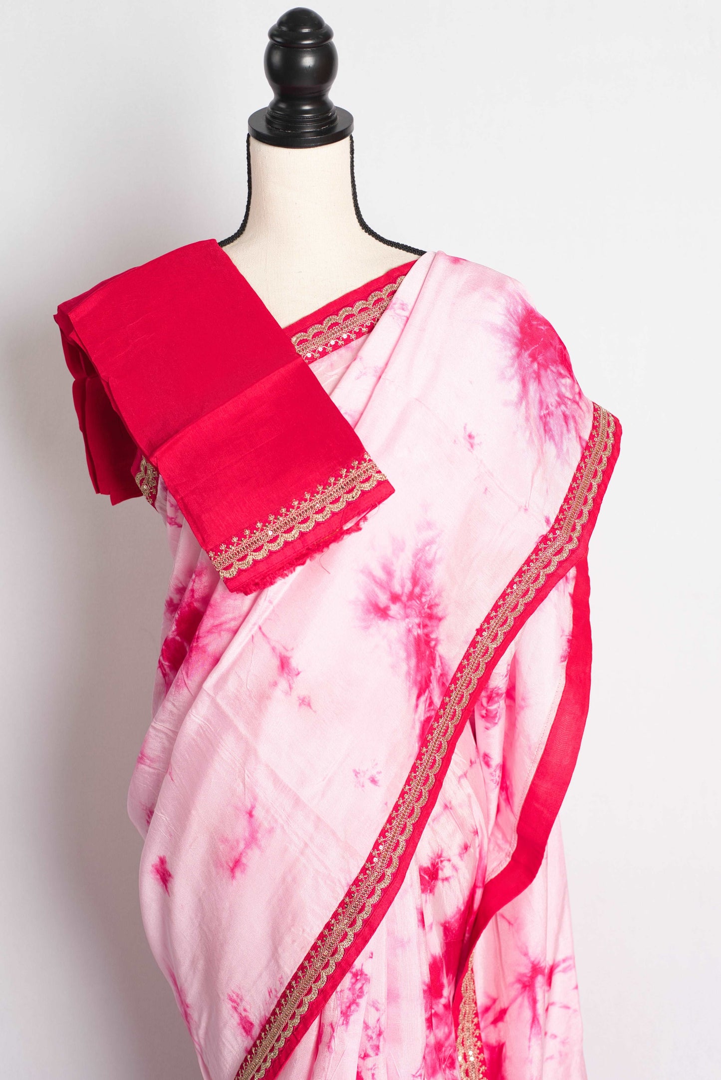 Dola Silk Shibori Cocktail Saree with Zardosi Border in Pink