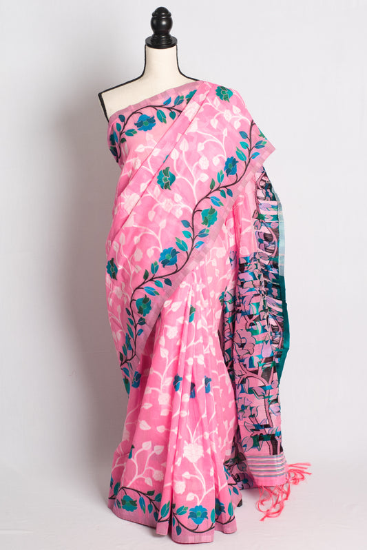 Soft Jamdani Saree in Pink and Blue