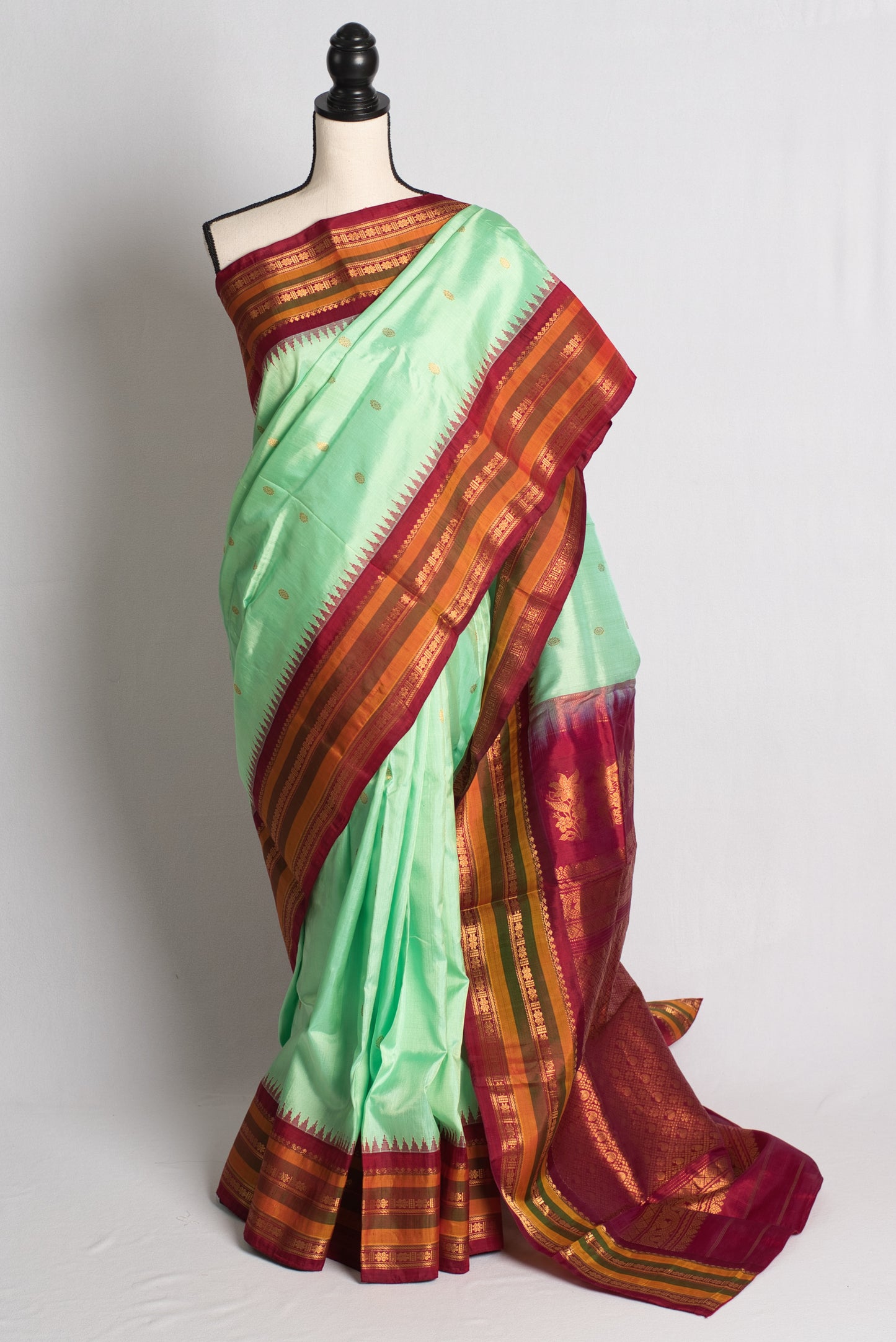 Silk Mark Certified Sea Green Kanji Gadwal Silk Saree