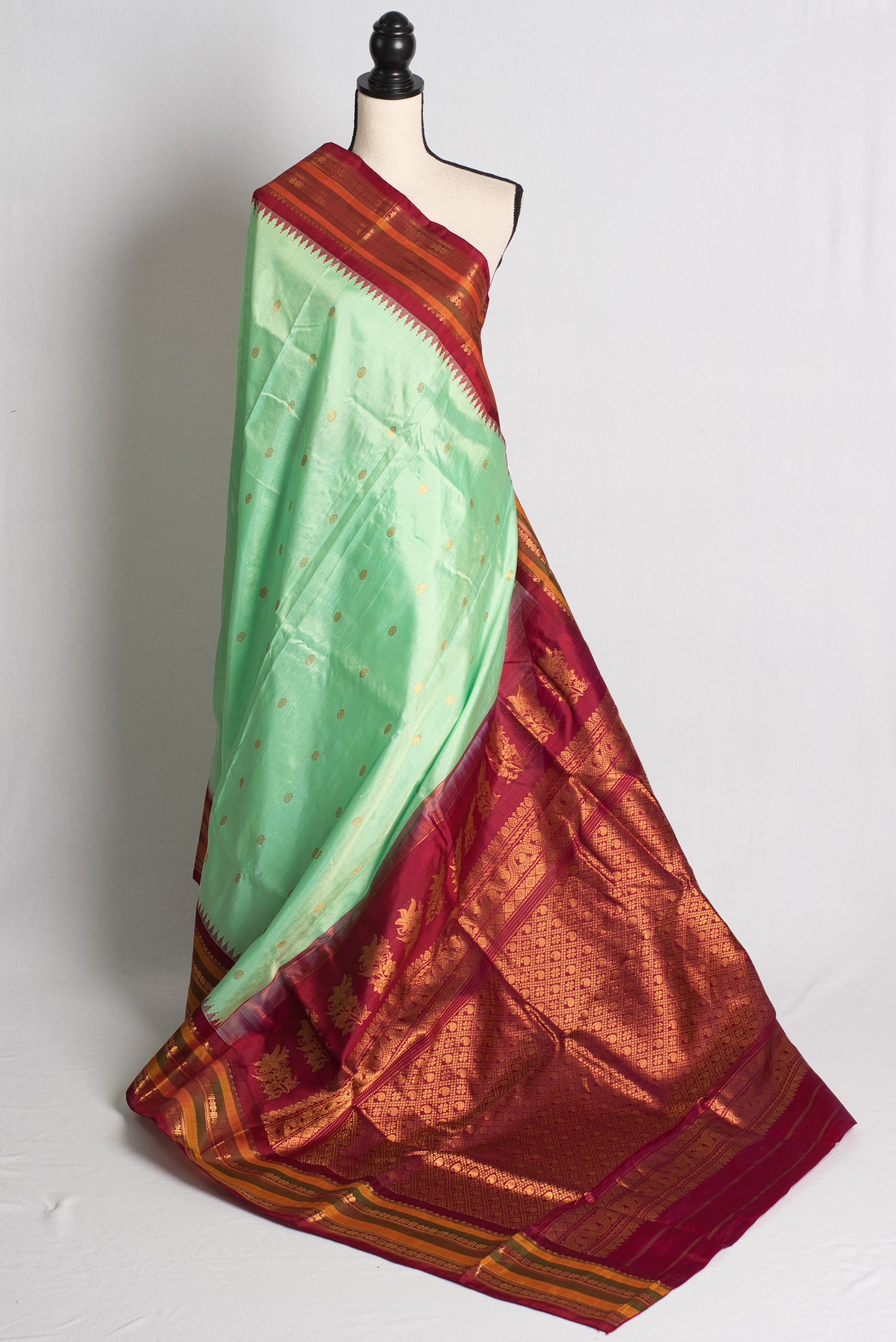 Silk Mark Certified Sea Green Kanji Gadwal Silk Saree