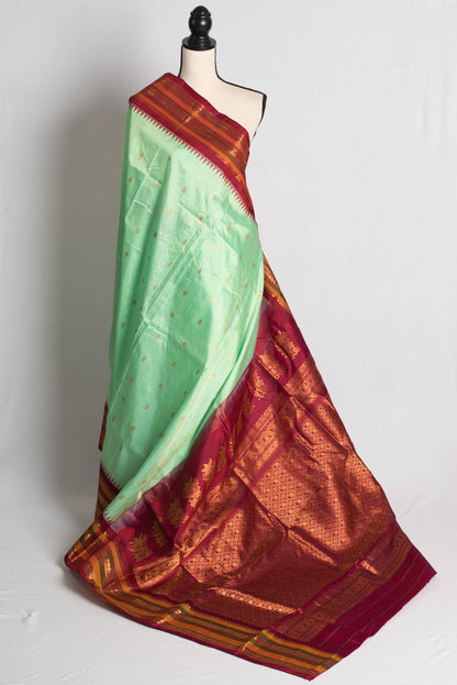 Silk Mark Certified Sea Green Kanji Gadwal Silk Saree