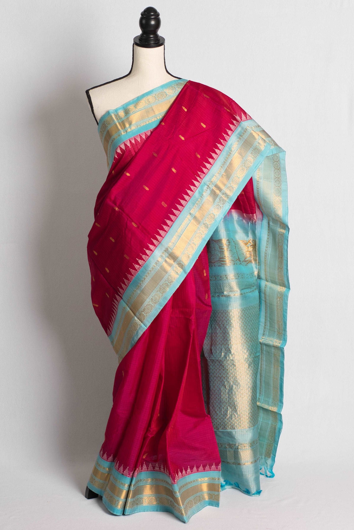 Premium Quality Sico Gadwal Saree in Dark Pink