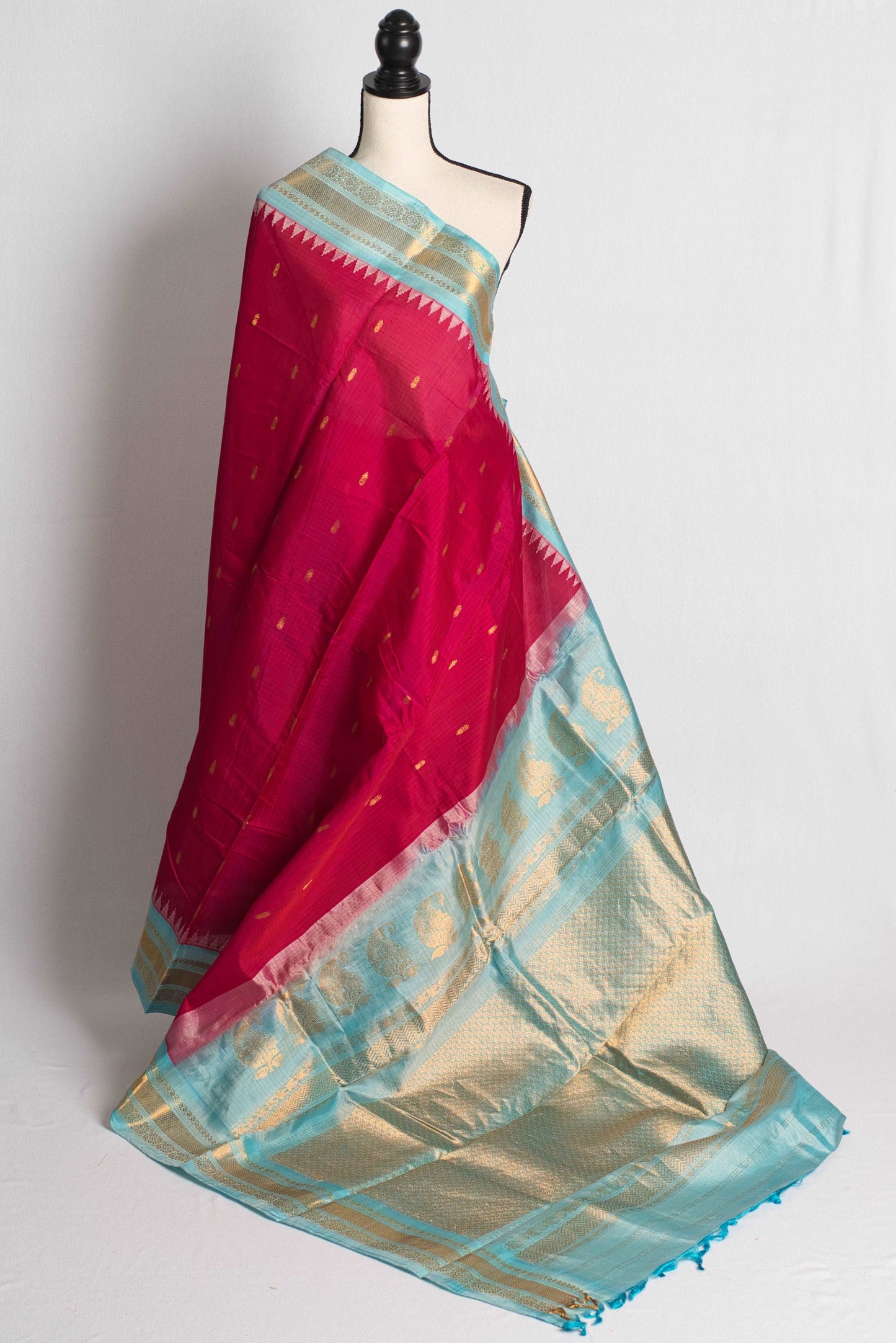 Premium Quality Sico Gadwal Saree in Dark Pink