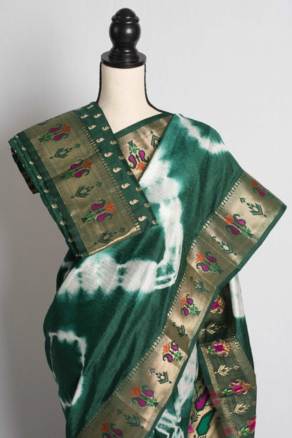 Green Shibori Banarasi Saree with Paithani Pallu