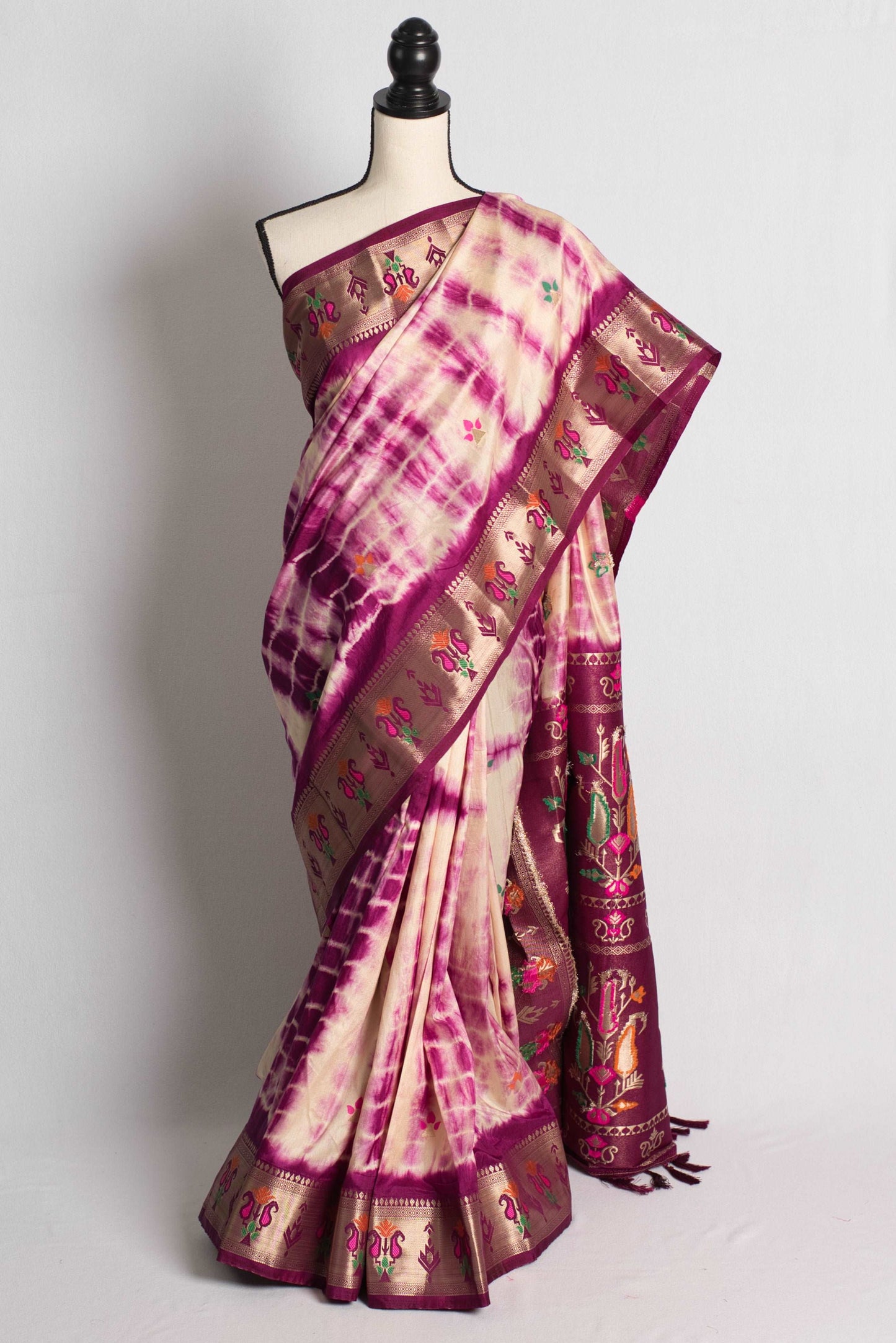 Purple Shibori Banarasi Saree with Paithani Pallu