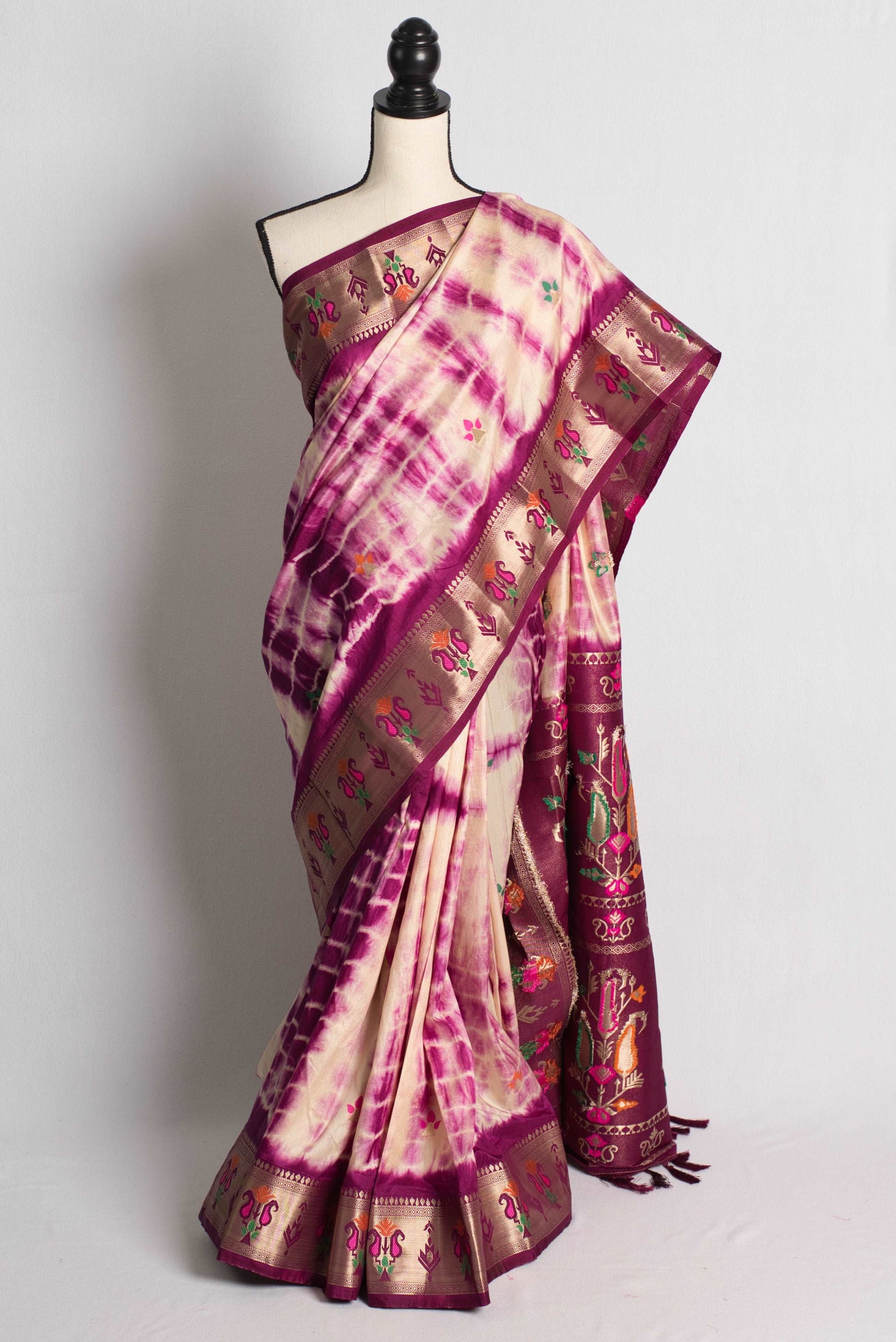 Purple Shibori Banarasi Saree with Paithani Pallu