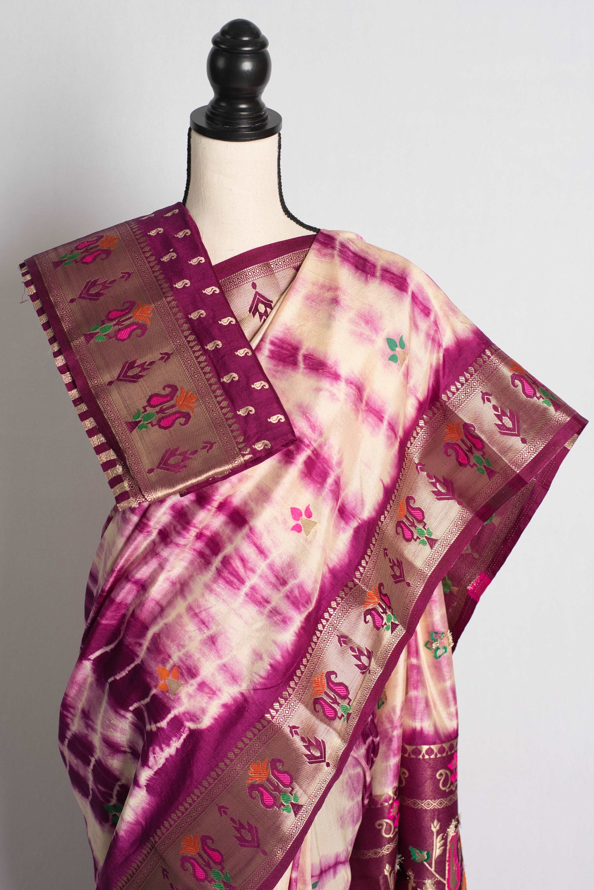 Purple Shibori Banarasi Saree with Paithani Pallu