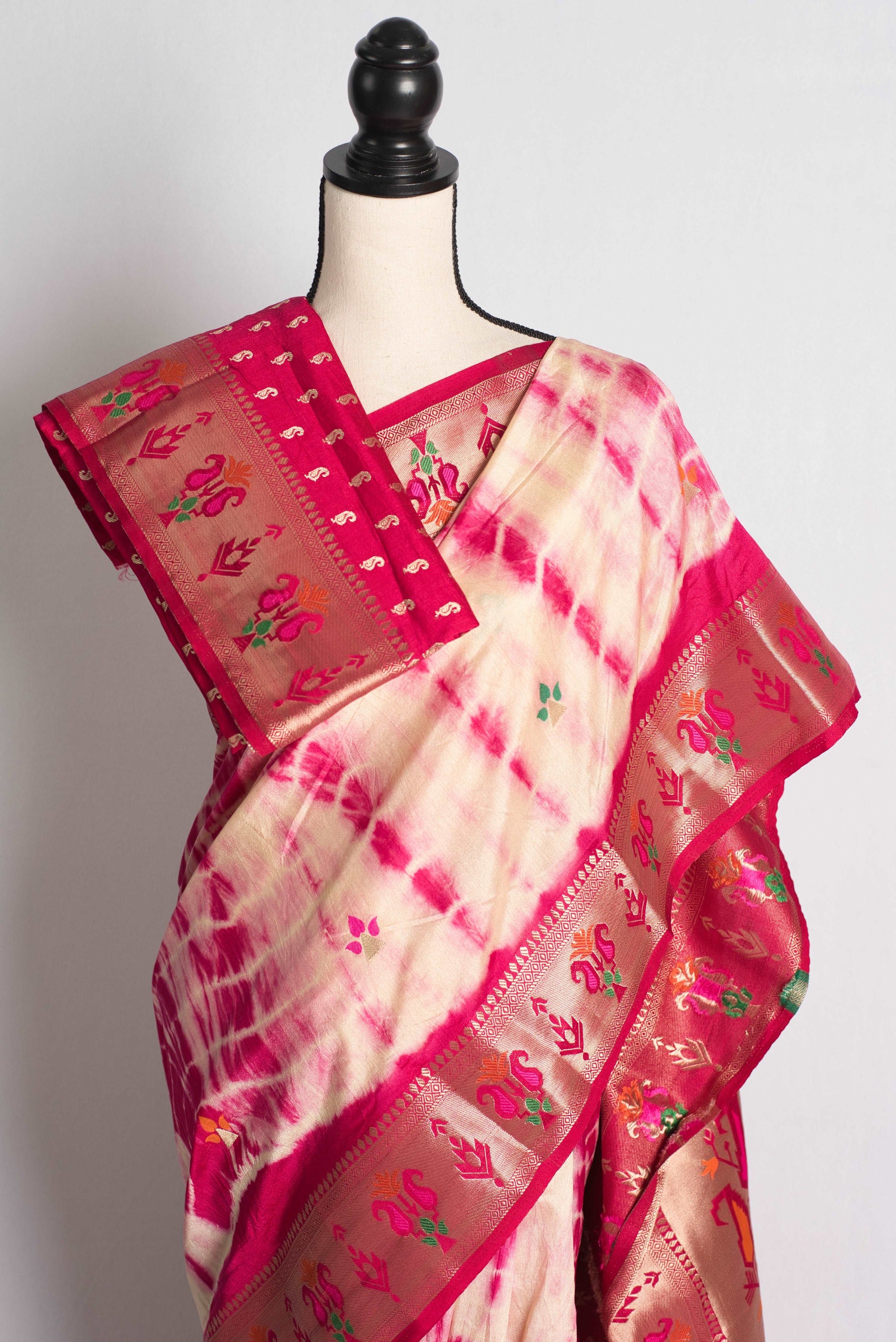 Pink Shibori Banarasi Saree with Paithani Pallu