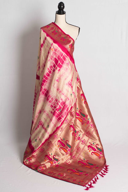 Pink Shibori Banarasi Saree with Paithani Pallu