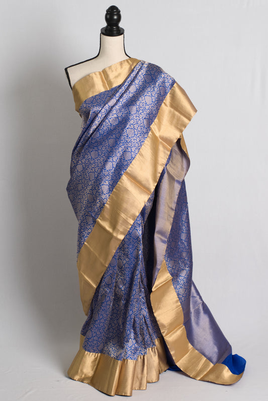 Silk Mark Certified Brocade Banarasi Saree in Royal Blue and Gold