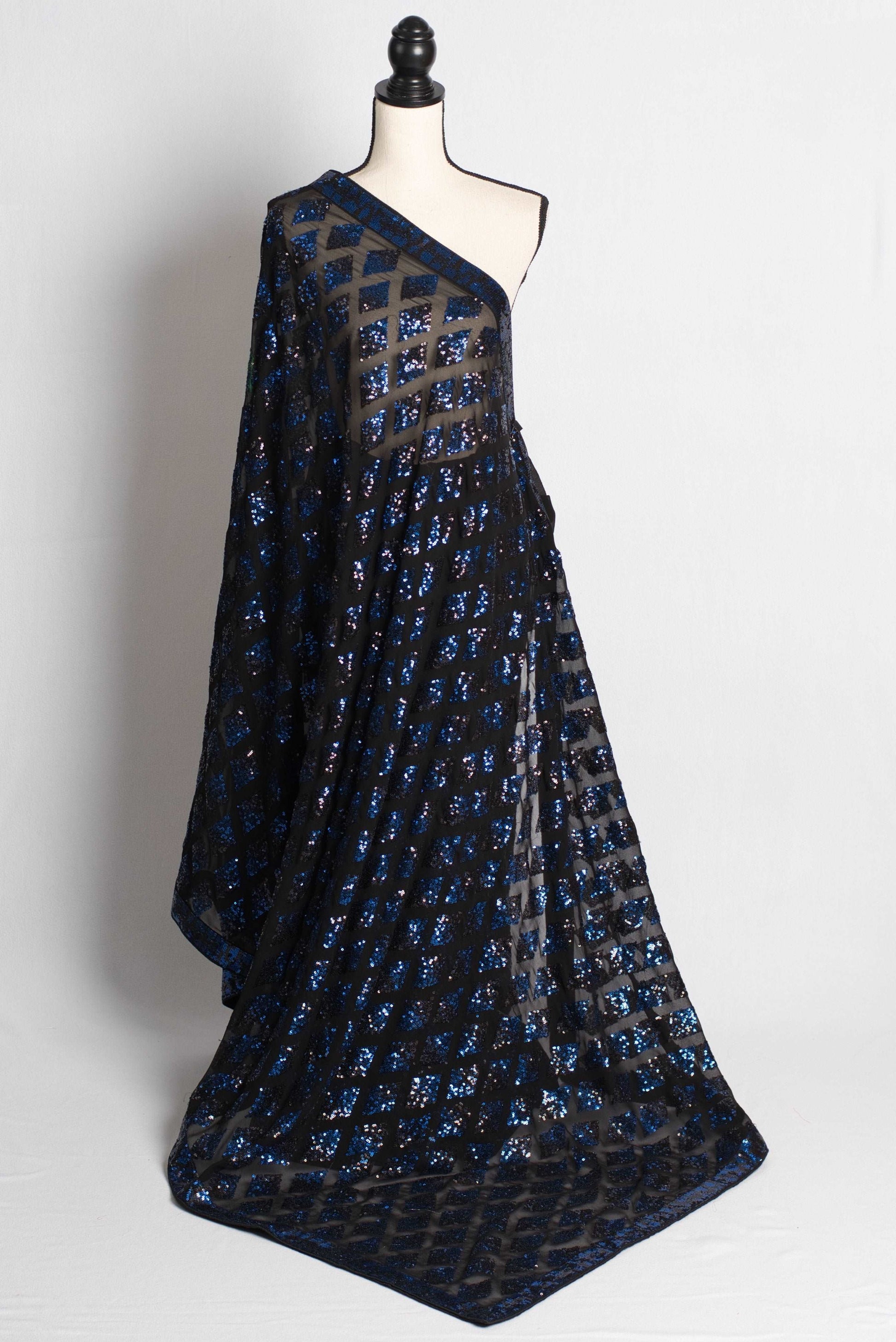 Partywear Georgette Sequin Saree in Black and Blue