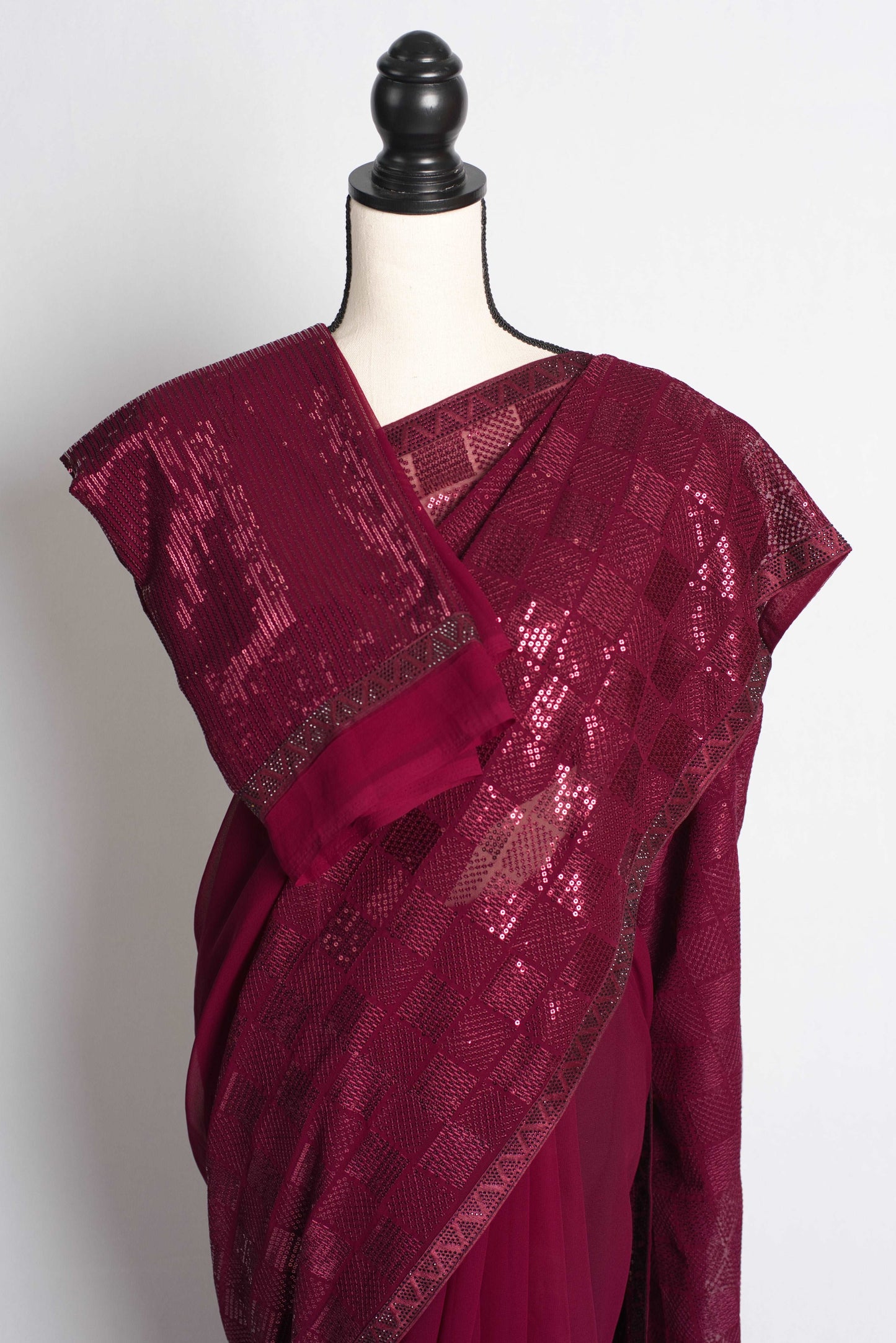 Partywear Sequin Georgette Saree in Wine Color