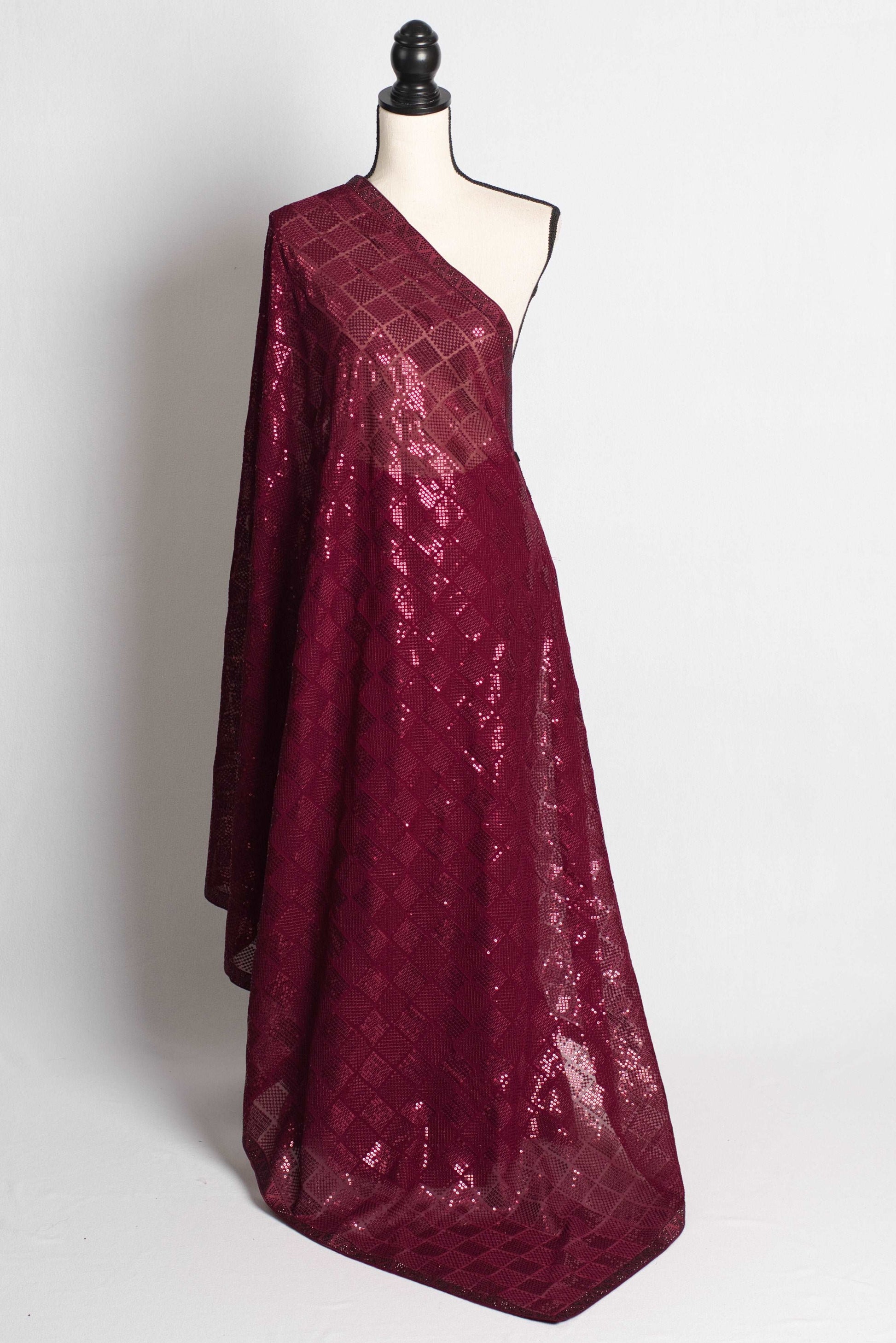 Partywear Sequin Georgette Saree in Wine Color