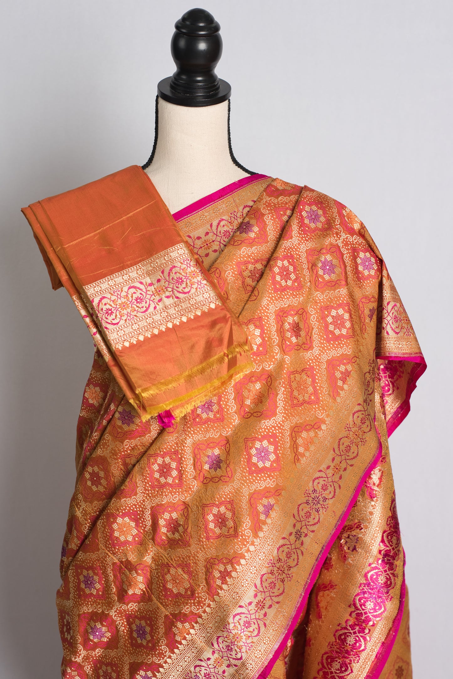 Silk Mark Certified Jangla Banarasi Saree in Coral Orange