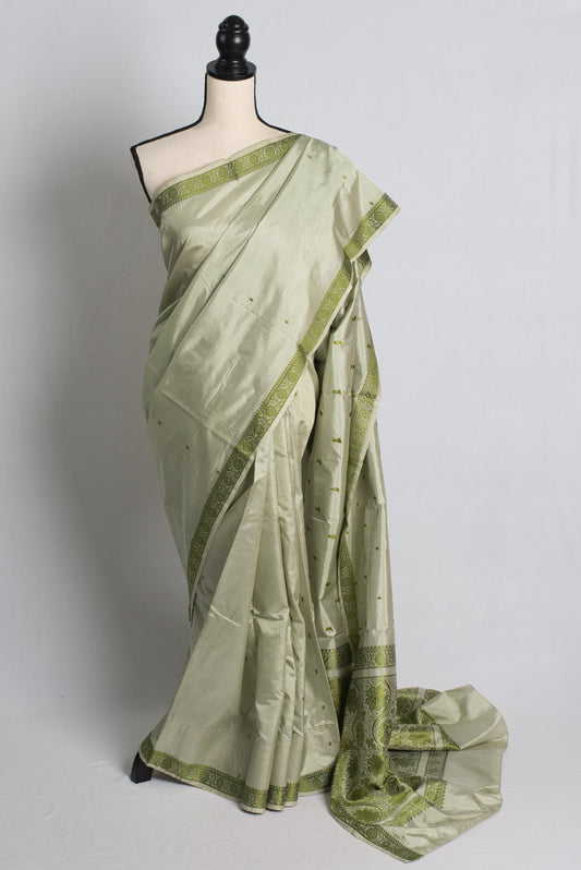 Silk Mark Certified Light Green Katan Banarasi Silk Saree