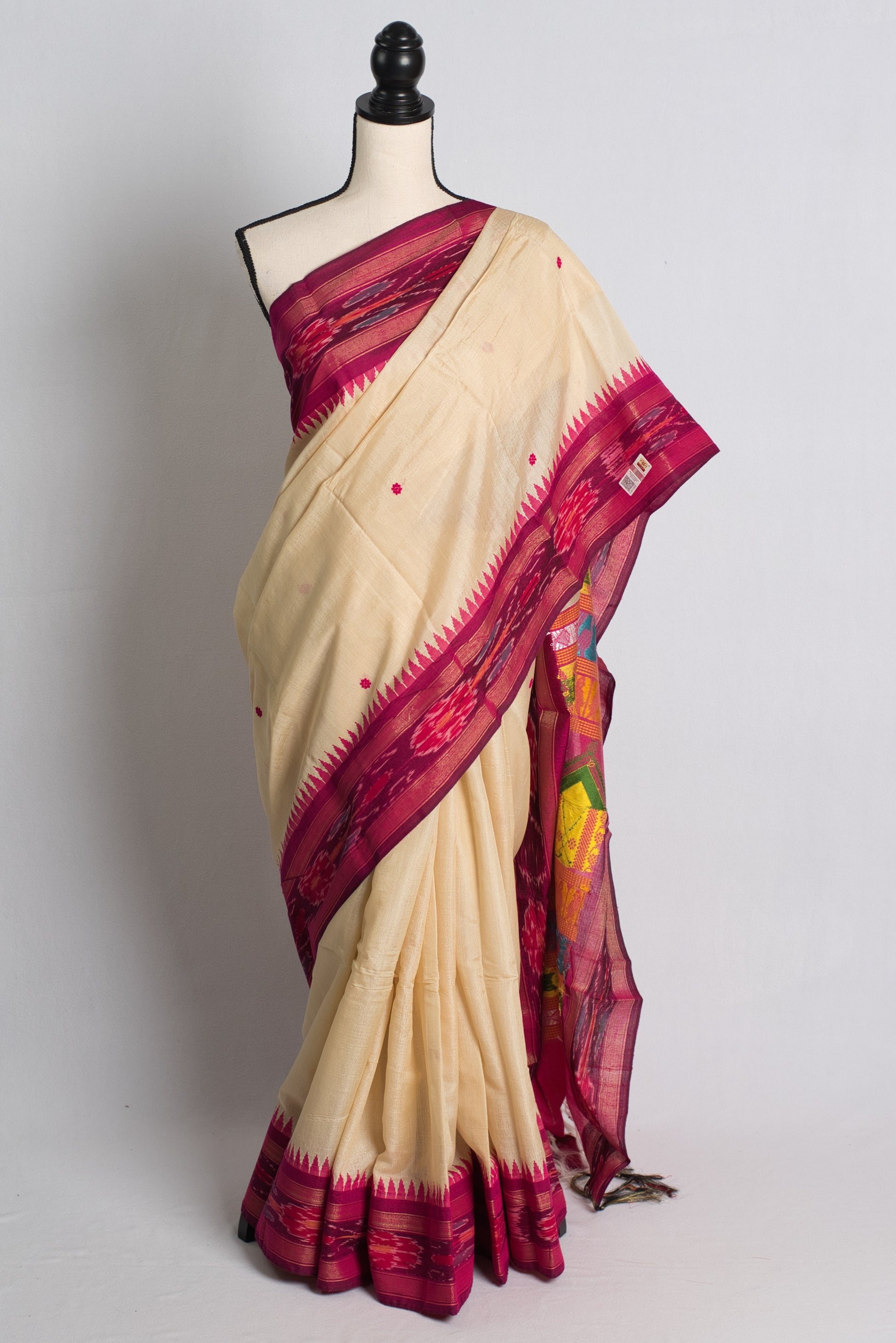 Silk Mark Certified Tussar Dolabedi Saree with Katki Border