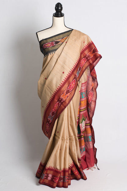 Silk Mark Certified Tussar Dolabedi Saree with Ganga Jamuna Border