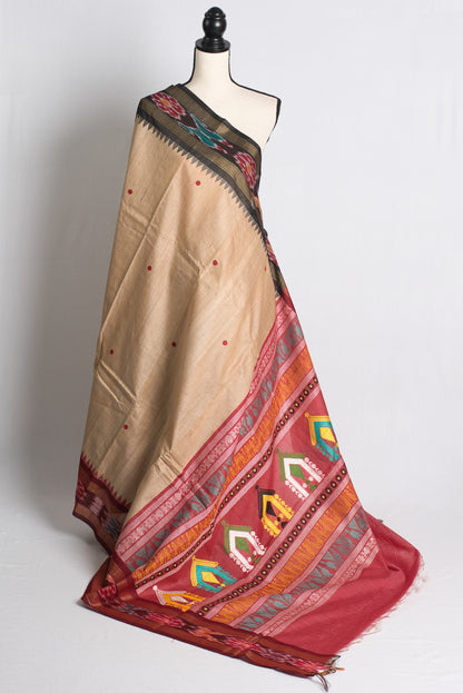 Silk Mark Certified Tussar Dolabedi Saree with Ganga Jamuna Border