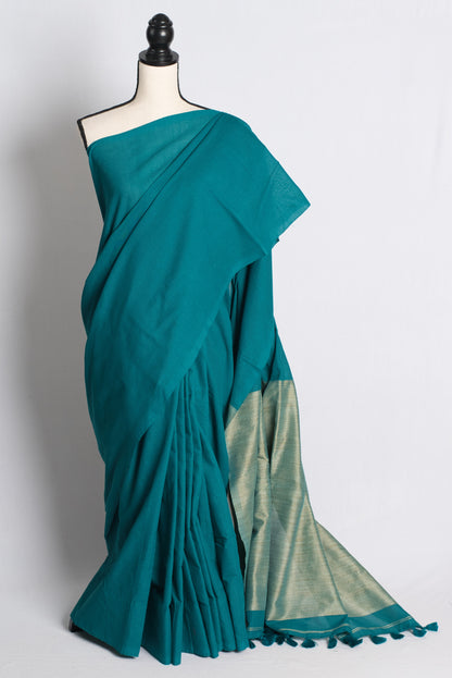 Soft Cotton Saree Saree in Rama Green