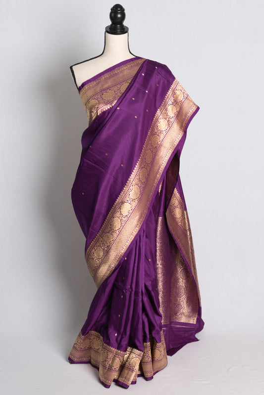 Silk Mark Certified Mashru Banarasi Silk Saree in Purple and Gold