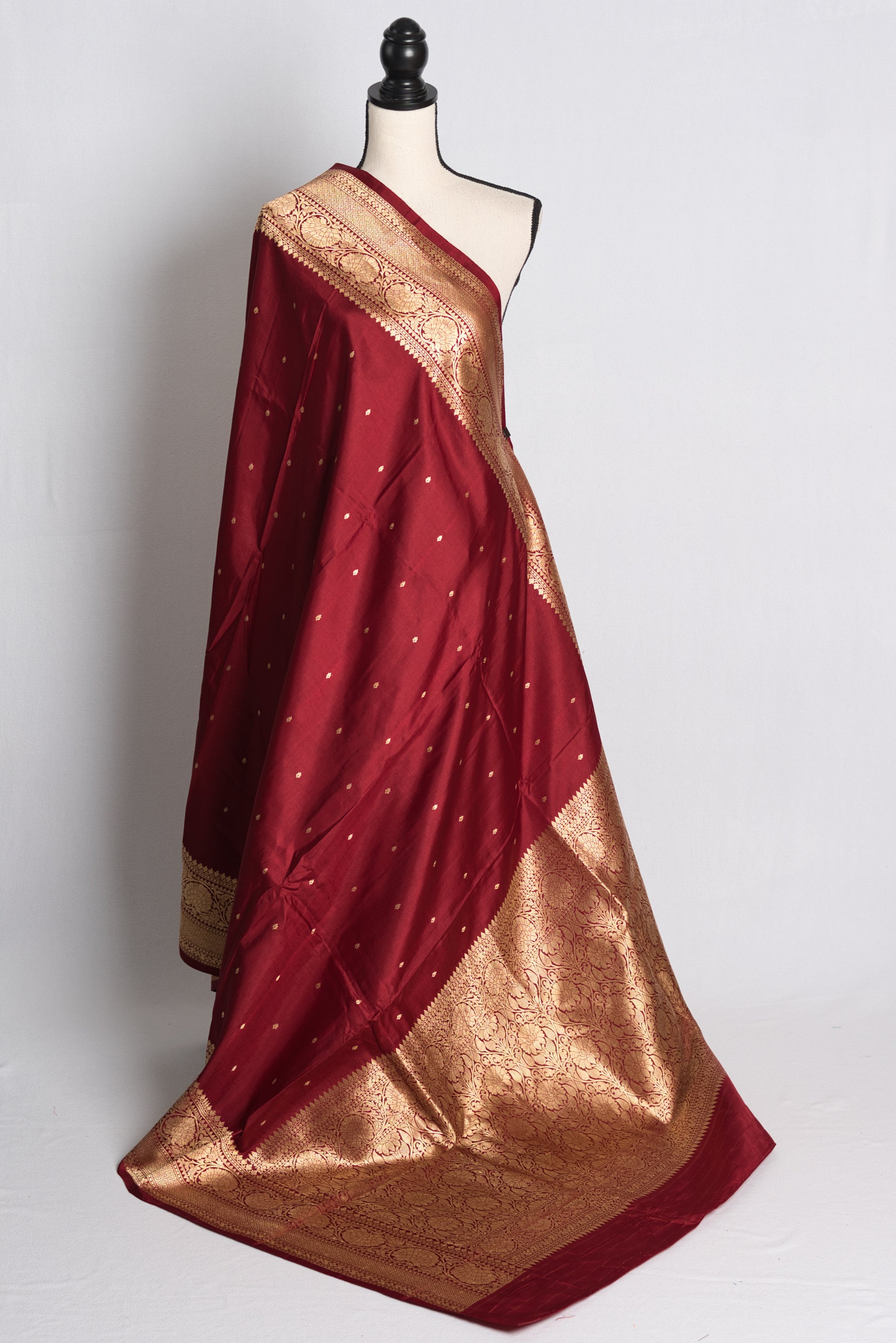 Silk Mark Certified Mashru Banarasi Silk Saree in Maroon and Gold