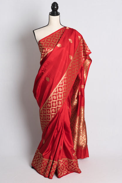 Silk Mark Certified Mashru Banarasi Silk Saree in Red and Gold