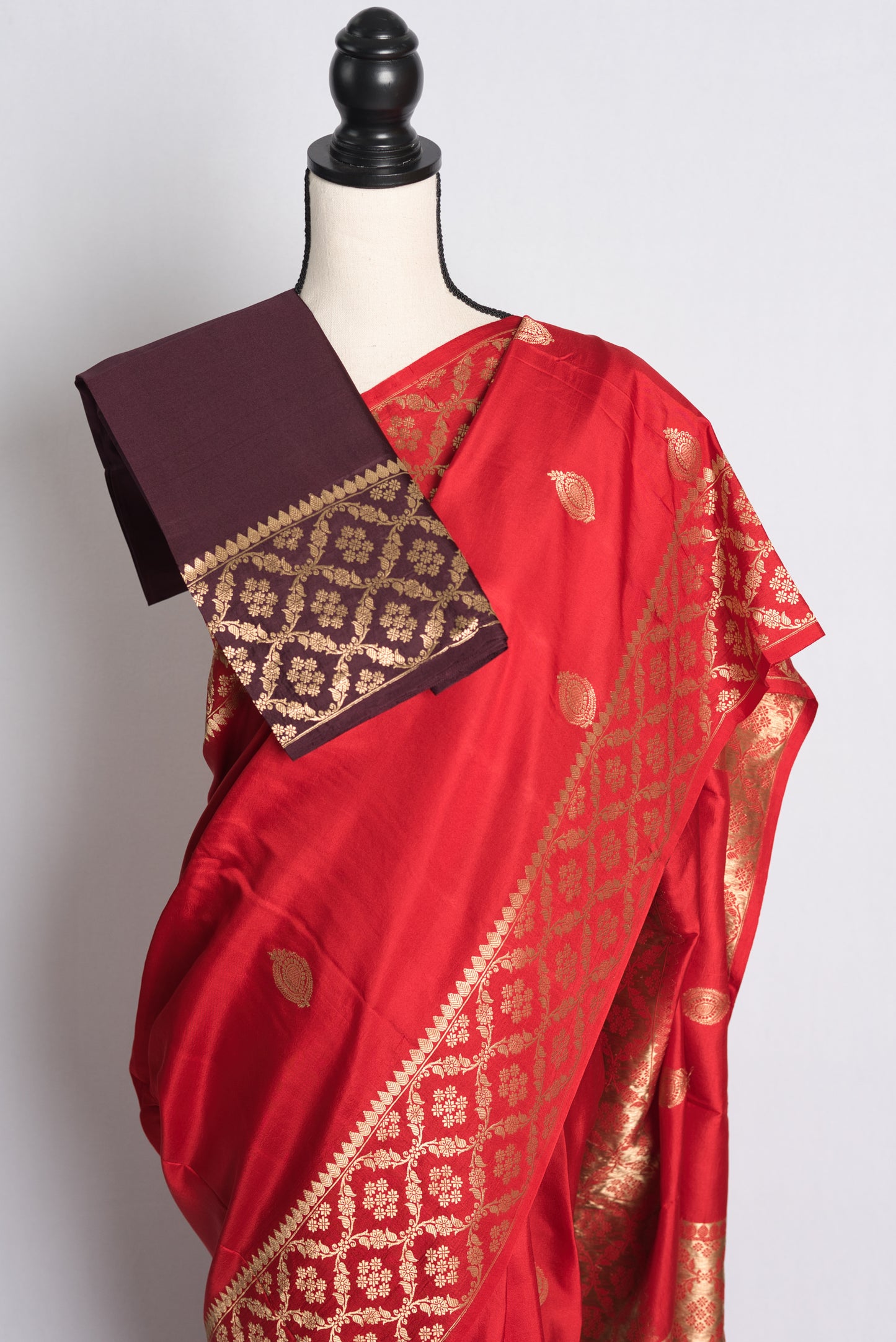 Silk Mark Certified Mashru Banarasi Silk Saree in Red and Gold