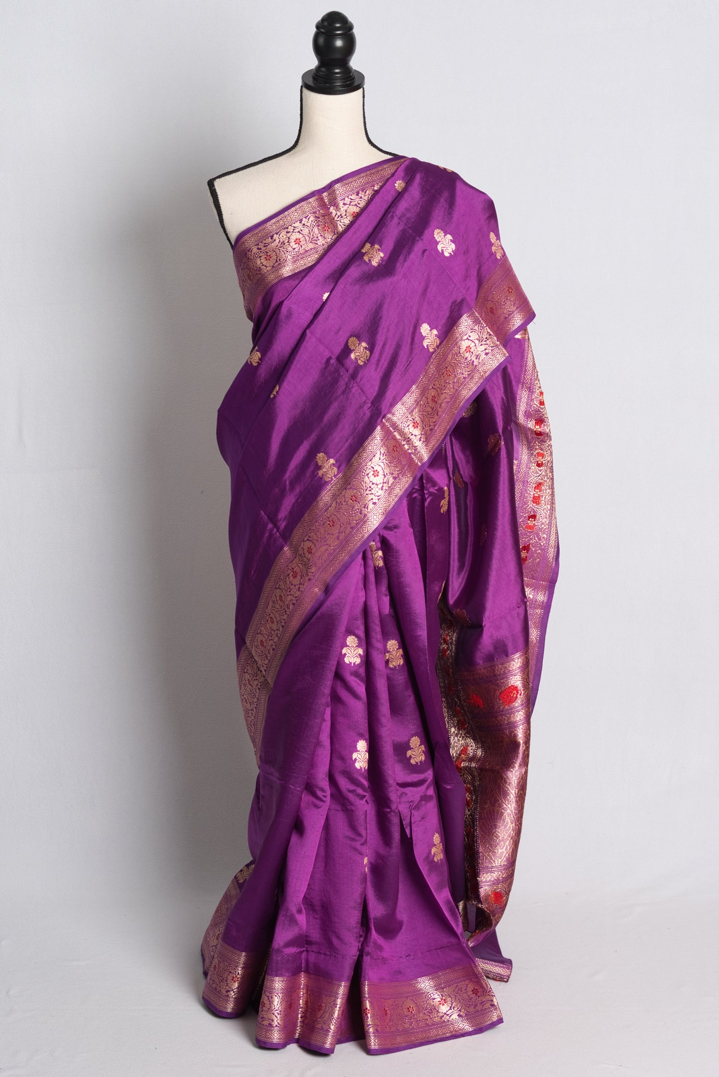 Silk Mark Certified Lightweight Banarasi Saree in Purple and Gold