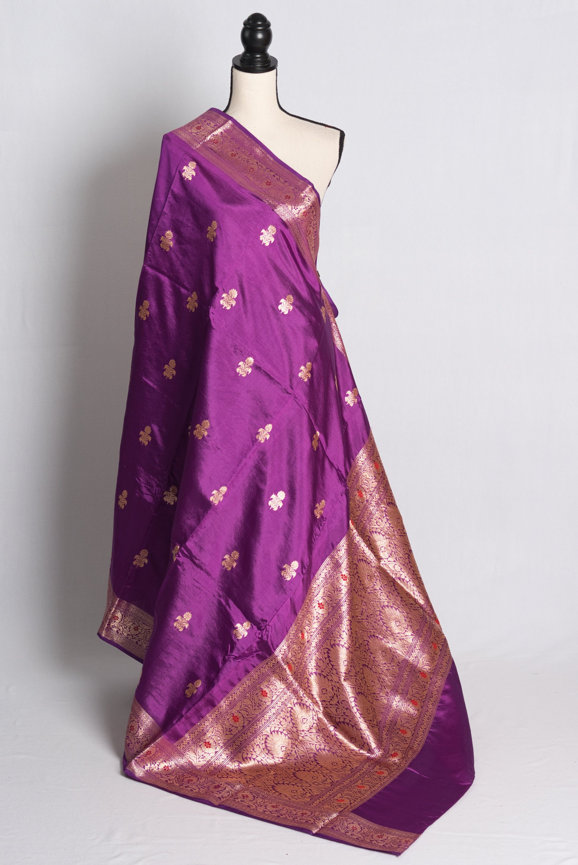 Silk Mark Certified Lightweight Banarasi Saree in Purple and Gold