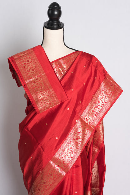 Silk Mark Certified Lightweight Banarasi Saree in Red and Gold