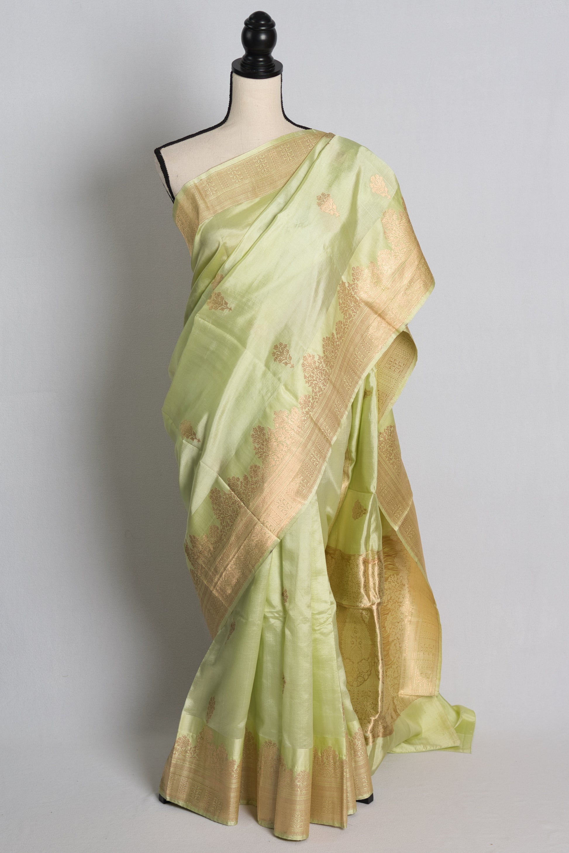 Silk Mark Certified Katan Banarasi Silk Saree in Lime Green and Gold