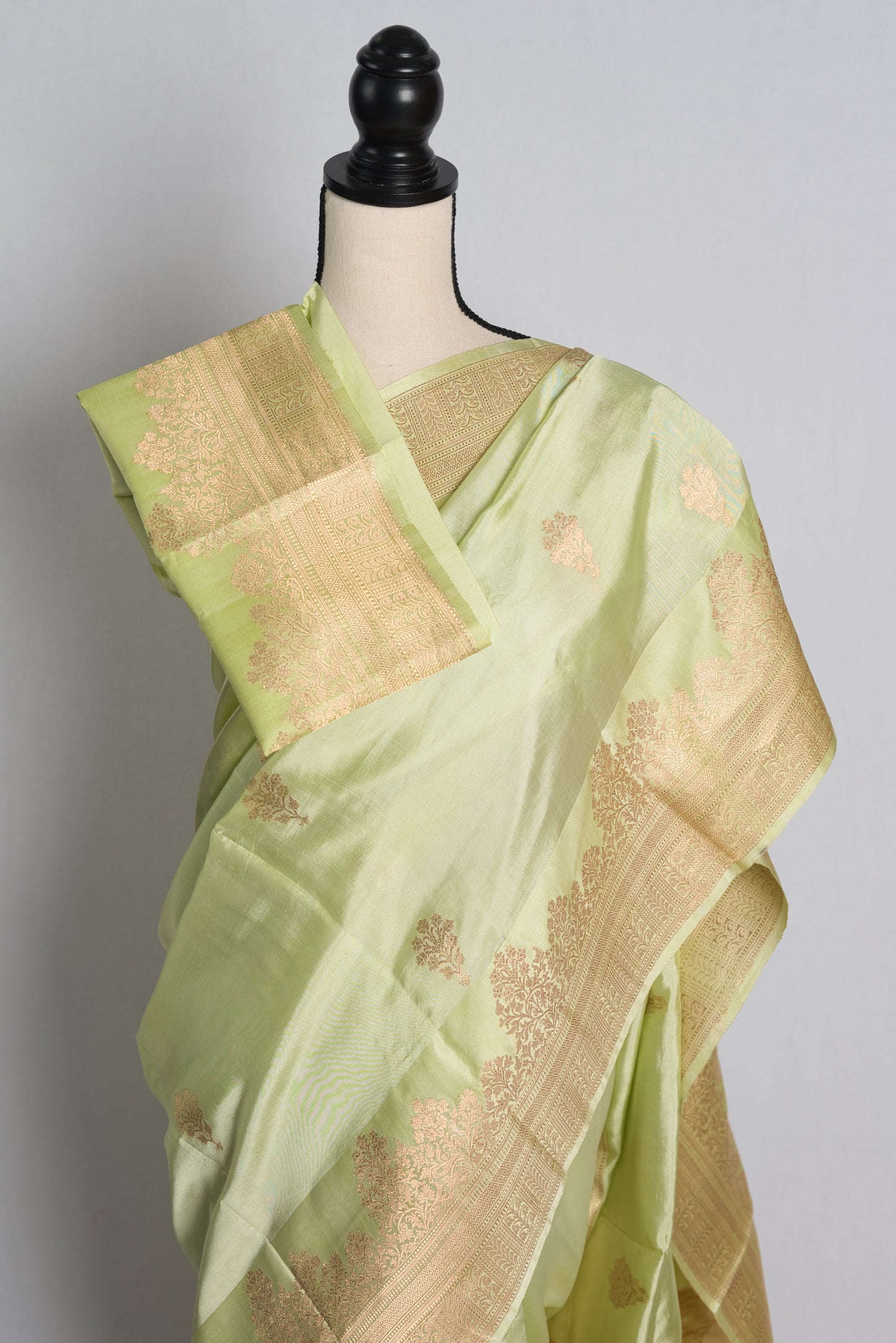 Silk Mark Certified Katan Banarasi Silk Saree in Lime Green and Gold