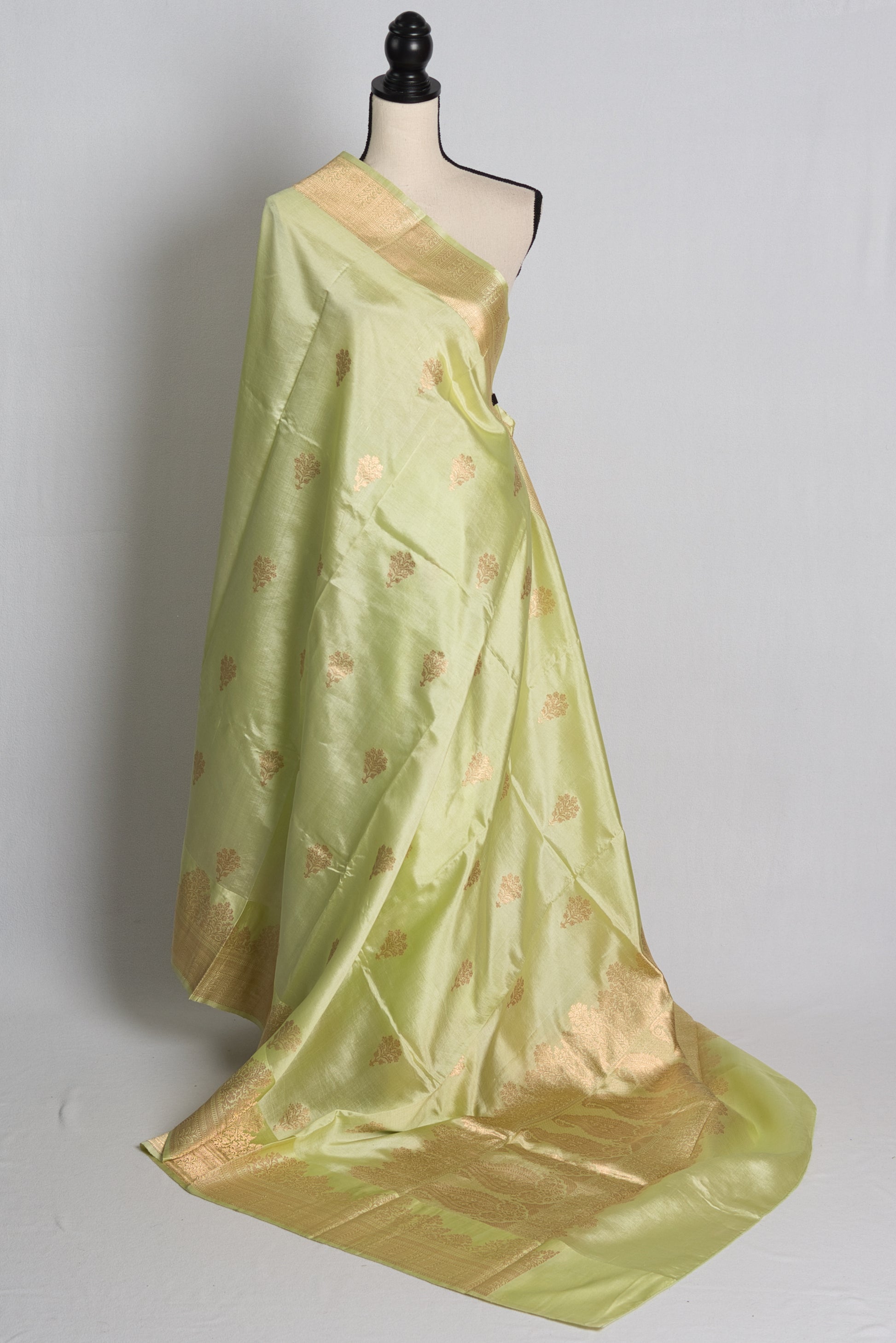 Silk Mark Certified Katan Banarasi Silk Saree in Lime Green and Gold