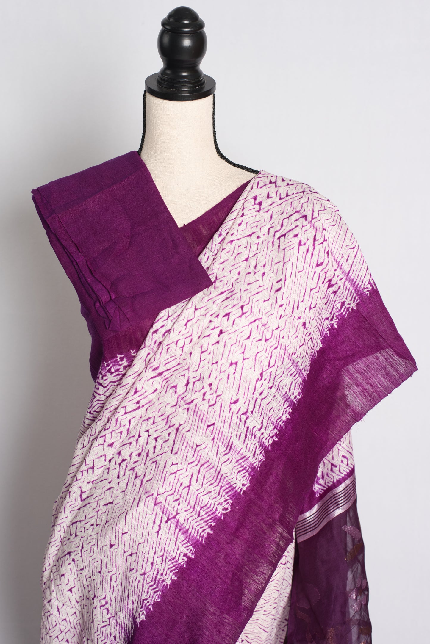 Shibori Matka Silk Saree with Resham Jamdani Pallu in Purple.