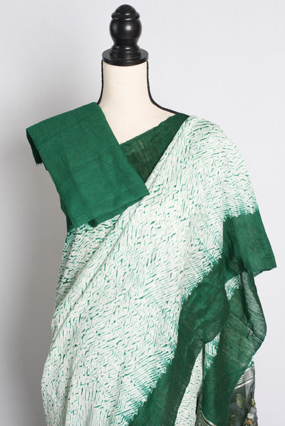 Shibori Matka Silk Saree with Resham Jamdani Pallu in Green.