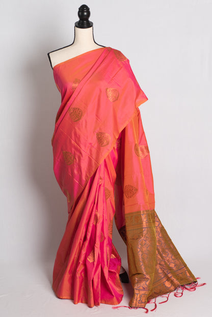 Blended Silk Kanchipuram Saree in Peach Pink.