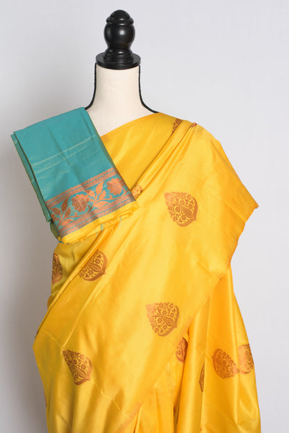 Blended Silk Kanchipuram Saree in Bright Yellow.