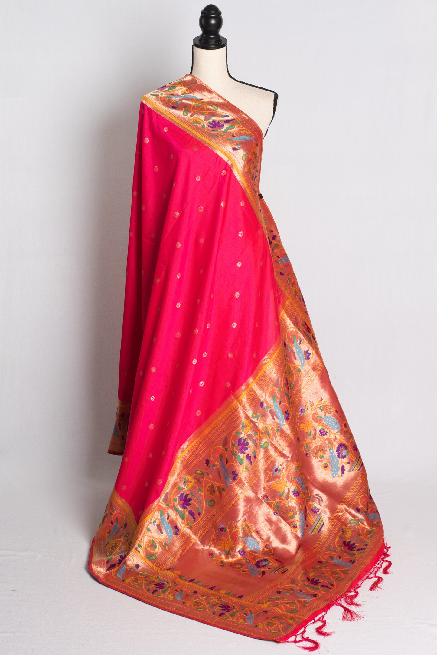 Blended Silk Rani Pink Paithani Saree with 36 Size Stitched Blouse.