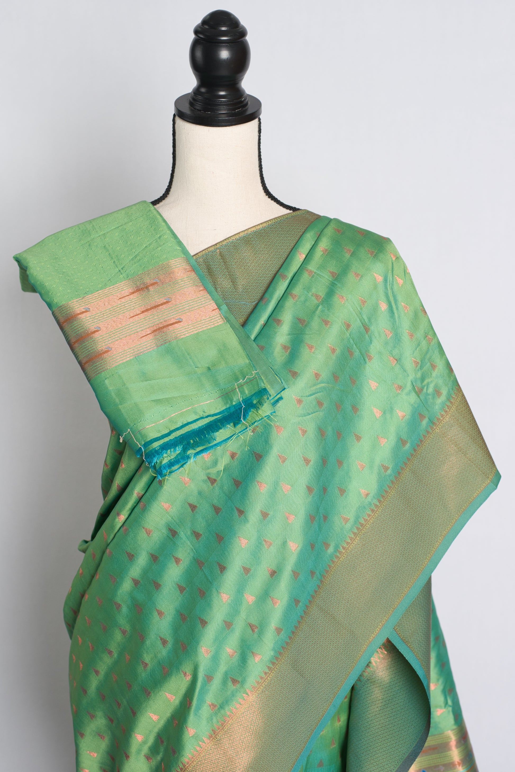 Blended Silk Paithani Saree in Sea Green and Gold.