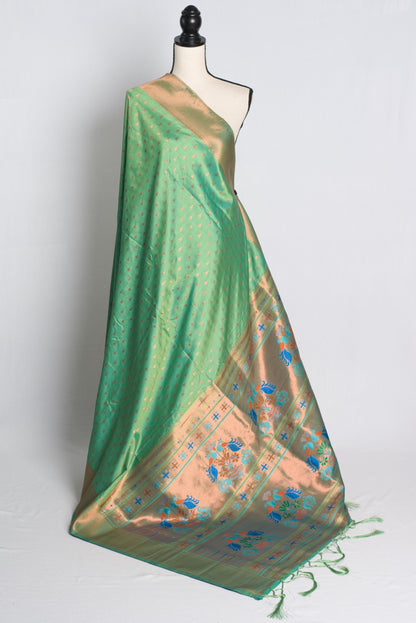 Blended Silk Paithani Saree in Sea Green and Gold.