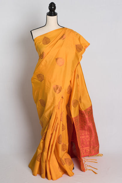 Blended Silk Kanchipuram Saree with 40 Size Blouse in Turmeric Yellow.