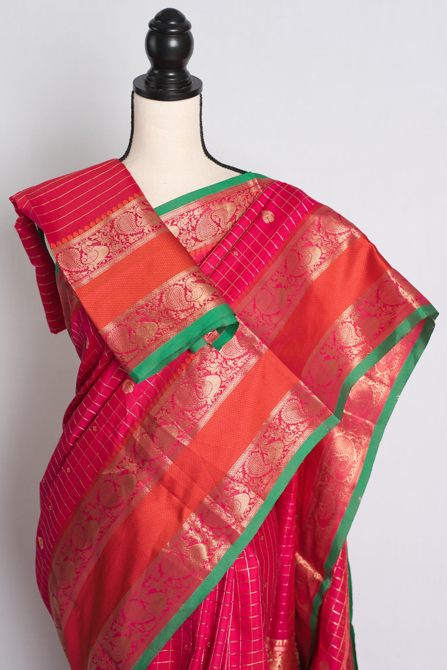 Blended Silk Banarasi Saree in Rani Pink and Orange.