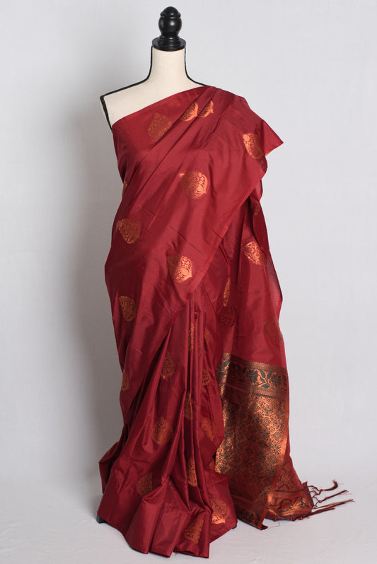 Blended Silk Kanchipuram Saree in Maroon.