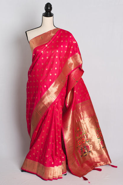 Blended Silk Paithani Saree Dark Pink and Gold.